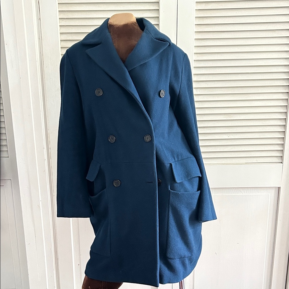 Jil Sander Navy Double-Breasted Wool Pea Coat Blue Size 38